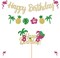 Glitter Tropical Happy Birthday Banner Luau Hawaiian Cake Toppers Flamingo Flower for Summer Birthday Party Decorations Theme